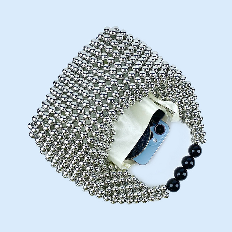 412g Weight Polyester Lining Material Beading Fashion Element String Closure Type Top Handle Strap Type Bucket Bag Bags Type Daily, Street, Shopping Occasion Plastic Material New Year Festival Solid Color Pattern All Seasons Season Women's Gender Elegant, Streetwear Style Pillow Shape Shape Small Size Women's Small Plastic Solid Color Elegant Streetwear Beading Pillow Shape String Bucket Bag 14