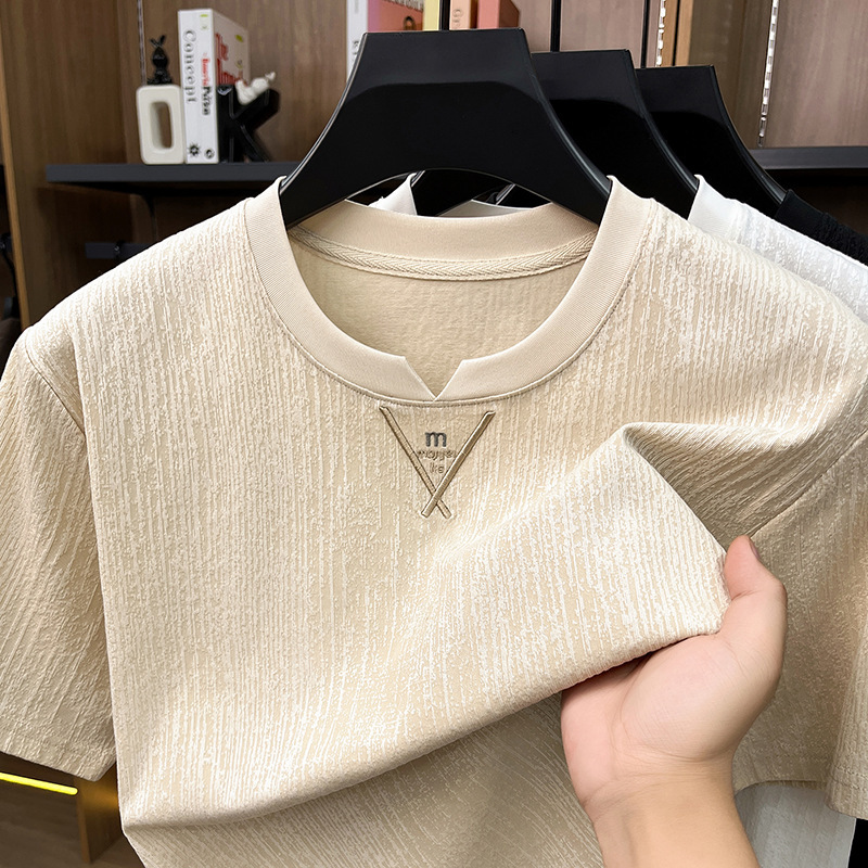 New Men's Short-Sleeved T-Shirt Summer Fashion Casual Round Neck Half-Sleeved Ice Silk T-Shirt for Middle-Aged Men Breathable Men's Top