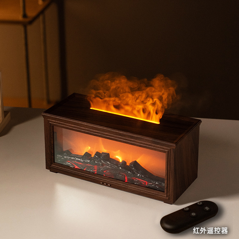 仿真火焰香薰机家用裂纹火山木纹跨境USB创意七彩氛围灯加湿器|undefined