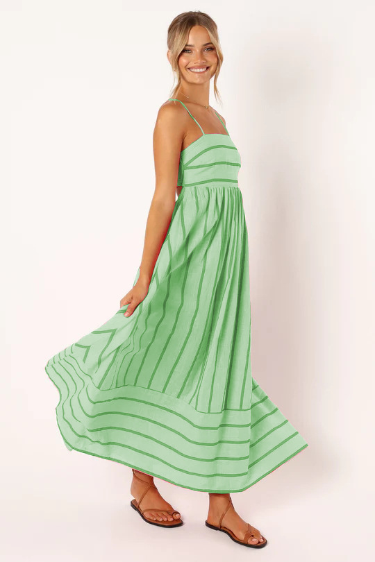 Women's Striped Sling Backless Dress Fresh Style Swing Model Spring Summer_ecoleips.com