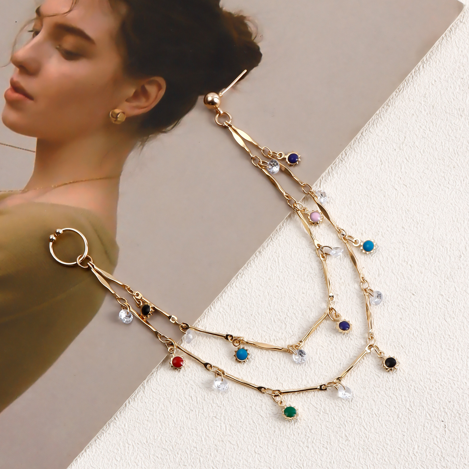 Teufelsauge-Quasten-Nasenring an Ohrkette mit Nieten, nicht durchbohrter Septum-Reifenring, indischer Bauchtanz, Party-Nasenzubehör für Frauen und Mädchen_voghion.com