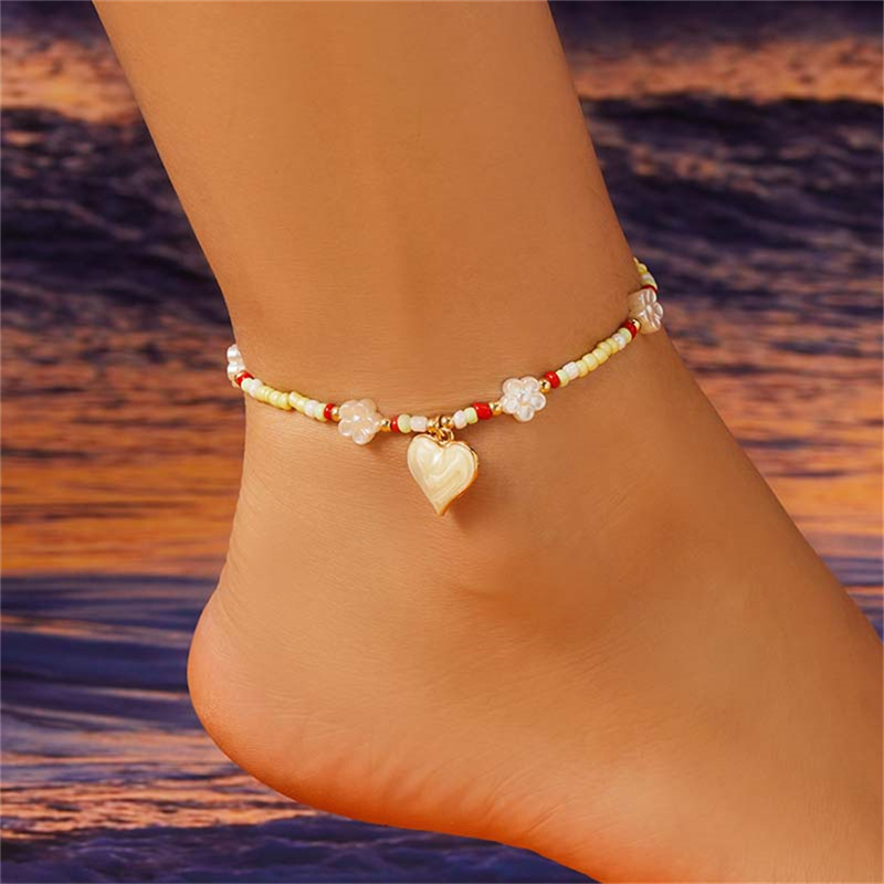 8g Weight Anklet Classification 1 Piece Quantity Holiday, Beach Occasion Seed Bead Material Heart Shape Pattern All Seasons Season Women's Gender Simple Style, Classic Style Style Wholesale Jewelry Simple Style Classic Style Heart Shape Seed Bead Anklet 7