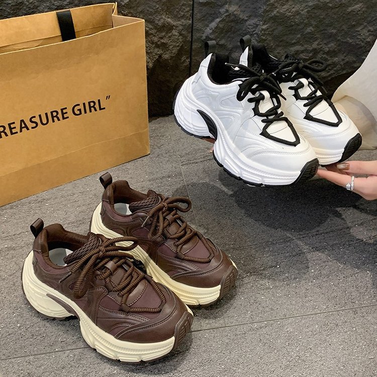 Retro Brown Thick-Soled Height-Increasing Dad Shoes for Women 2025 Hot New Autum Versatile Sports and Casual Shoes for Women