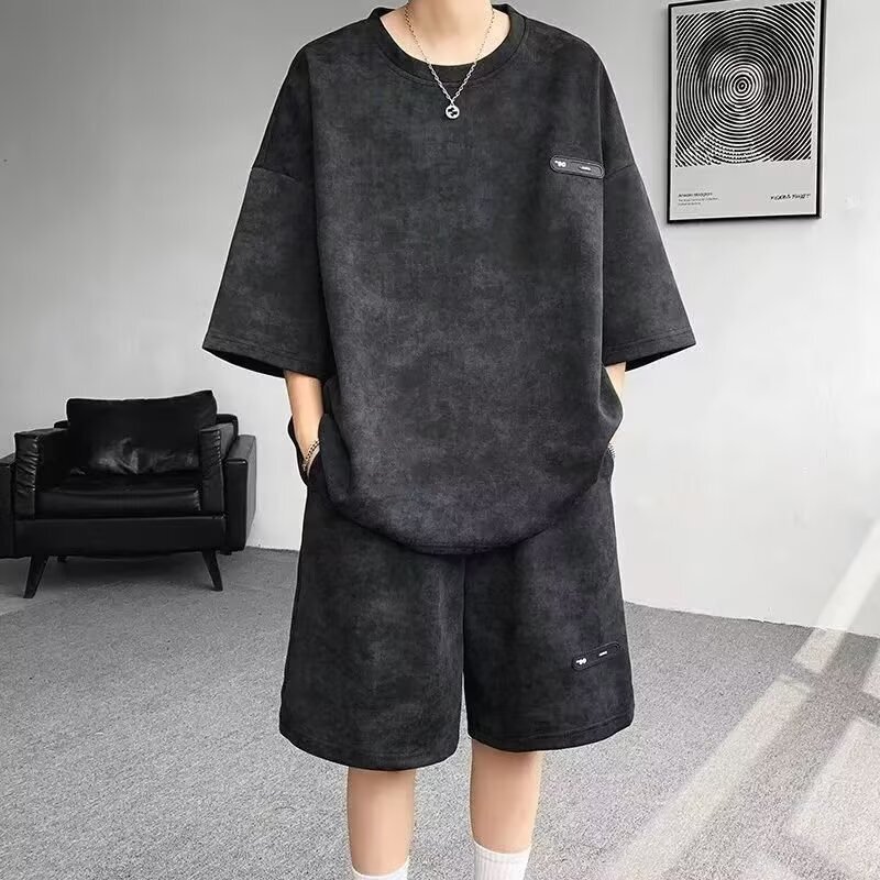 Summer Fashion Versatile Short-Sleeved T-Shirt Casual Sports Tie-Dye Set for Men and Women with Matching Shorts