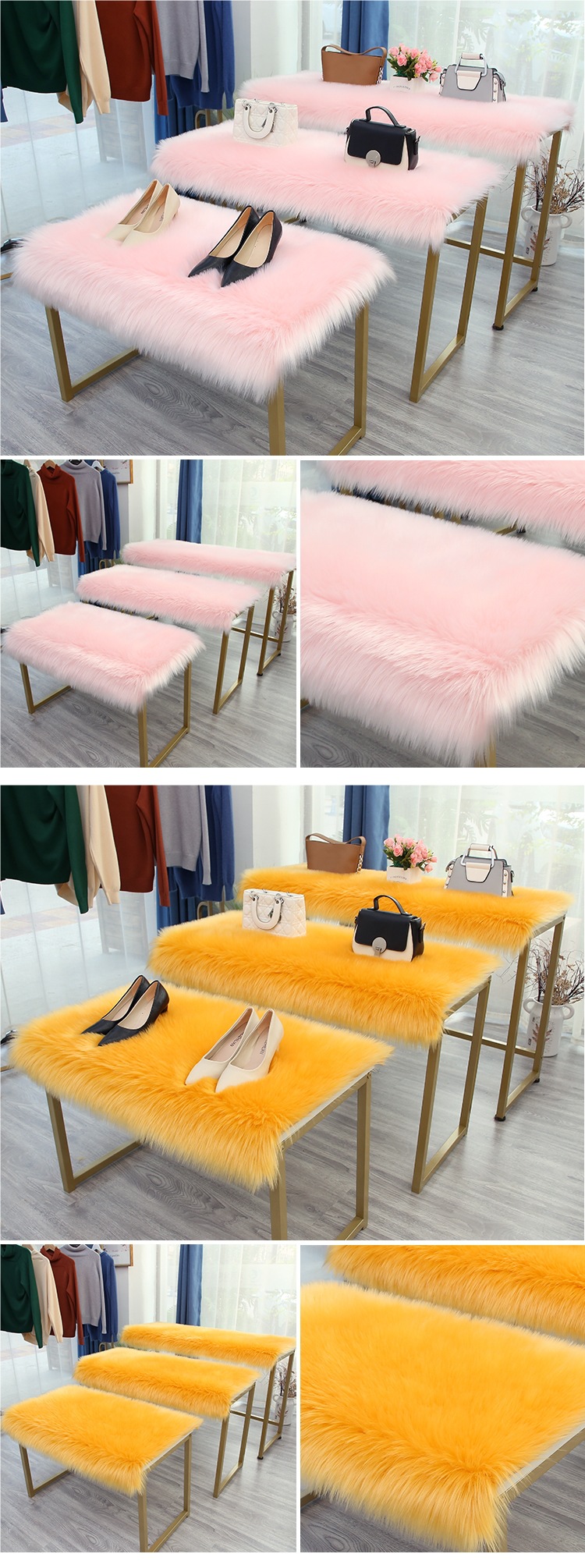 White Plush Carpet Clothing Store Window Booth Plush Decoration Desktop Shoe Cabinet Flow Table Imitation Wool Mat