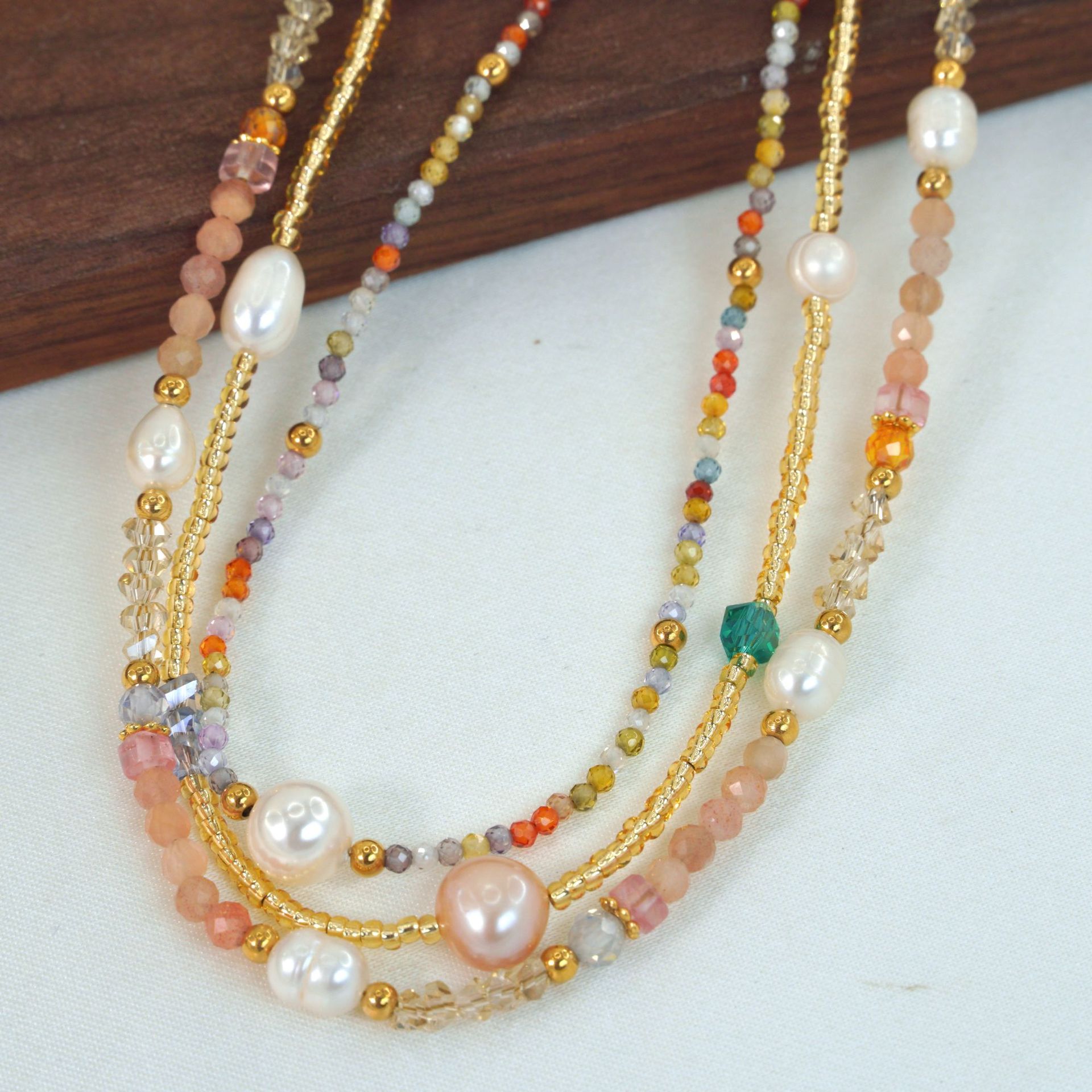 304 Stainless Steel, Natural Stone Chain Material Simple Style Artistic Colorful Natural Stone Freshwater Pearl Titanium Steel Beaded Necklace