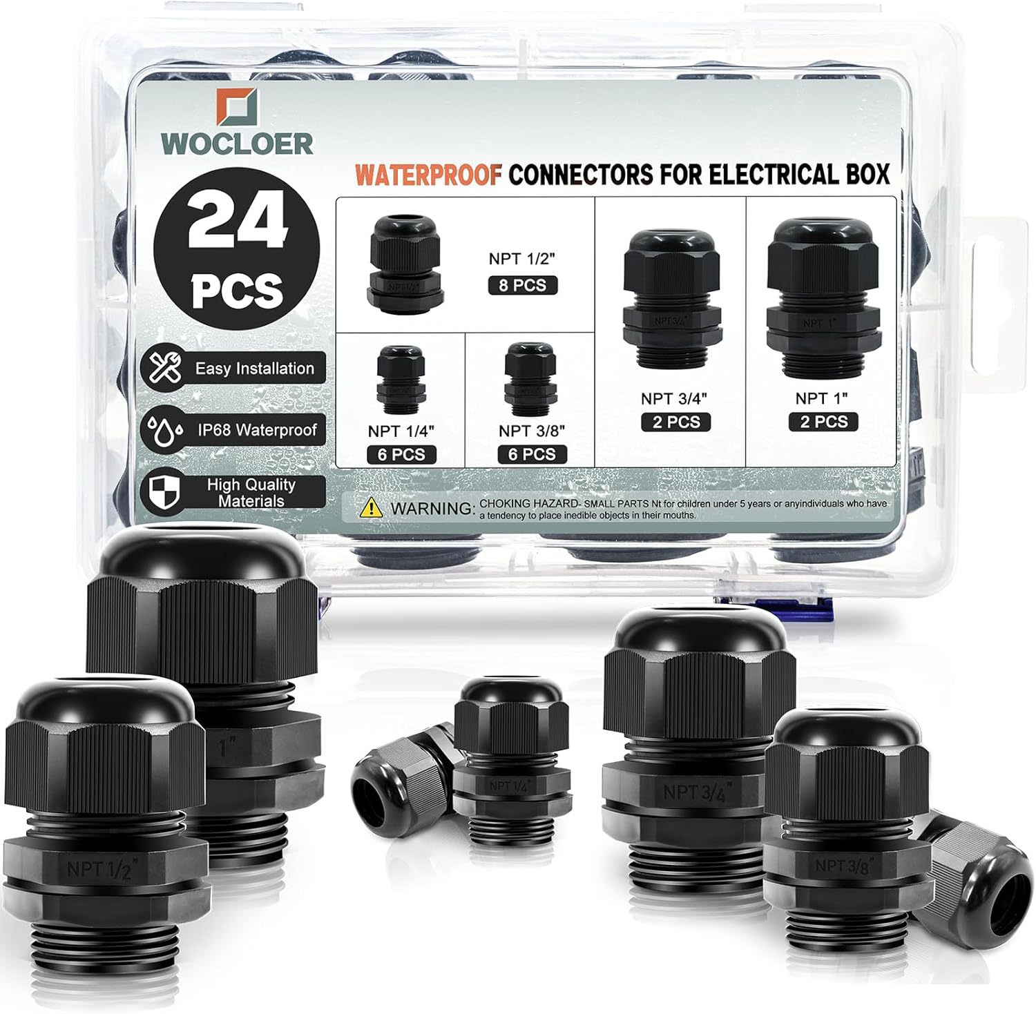 Wocloer 24 Pcs Cord Grip Cable Glands Kit, 1\/4" 3\/8&#3