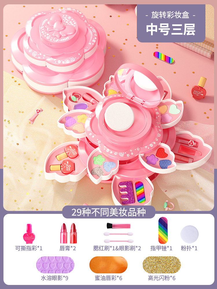 Juguetes de maquillaje para niños de lujo cosméticos para niños juguetes de casa lavable alas de ángel caja de color giratoria