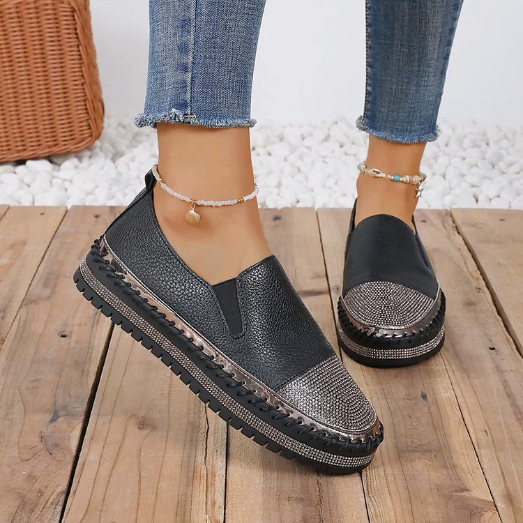 Трансграничная внешняя торговля большой размер повседневная одиночная обувь женская весна и осень 2025 новая обувь Lefu с толстой подошной плоской стразы модная женская обувь