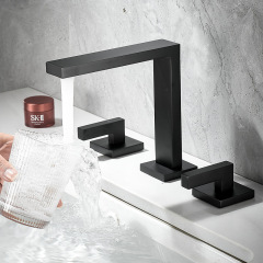 Cross-border black double handle cold and hot three-hole bathroom sink set for home three-piece set face basin split-style faucet
