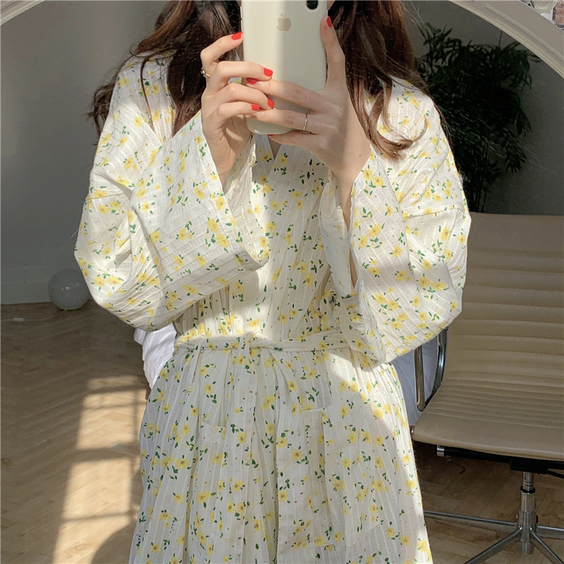 Real Shot of 2026 Spring New Style Smiley Face Bathrobe for Women, Cotton Cute Long Kimono-Style Ins Pajamas Loungewear Real Shot of 2026 Spring New Style Smiley Face Bathrobe for Women, Cotton Cute Long Kimono-Style Ins Pajamas Loungewear