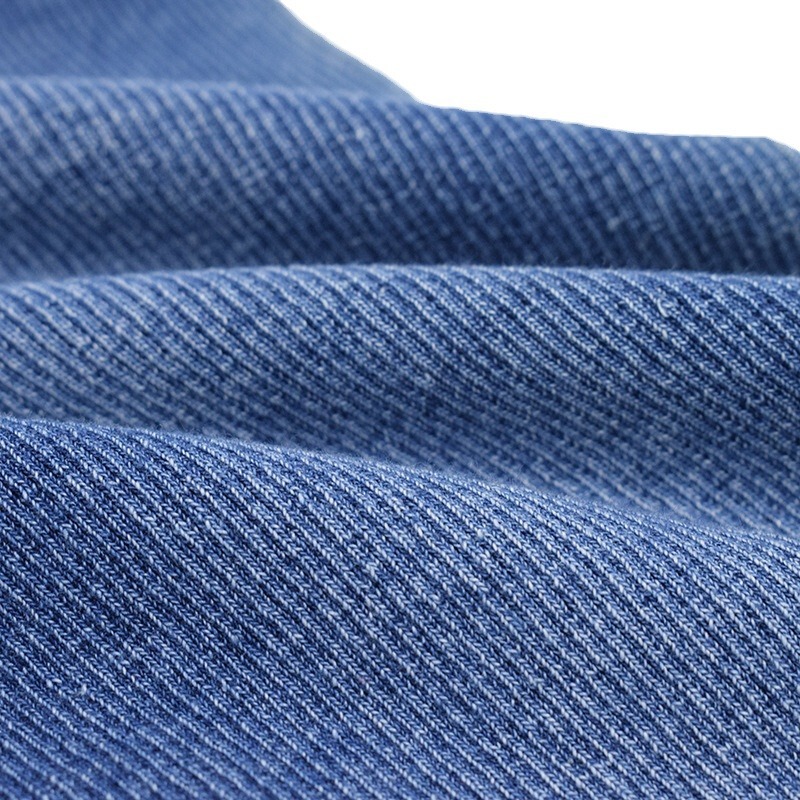 330g Indigo Knitted Denim Fabric with Stretch, 2*2 Ribbed Fabric, Washable, Stretchy Ribbed Cuffs and Hem 2X2