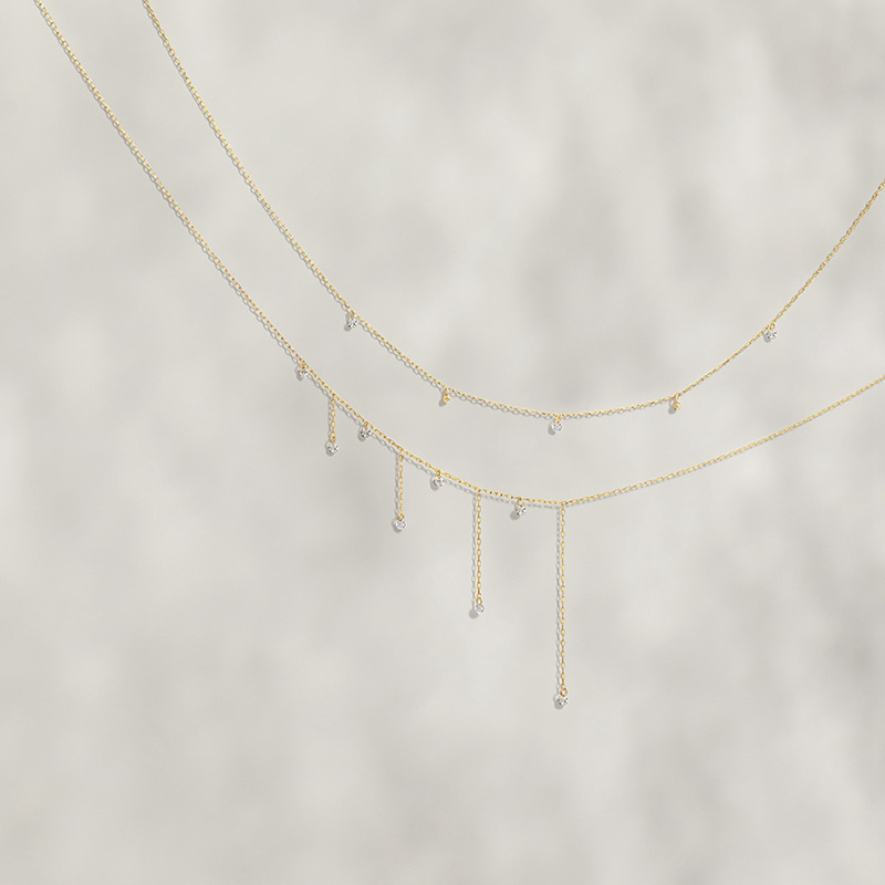 Light Luxury Seiko New Product S925 Electroplating 14K Gold Color Exotic Style Gauze Gold Beads Zircon Tassel Necklace