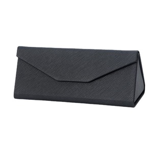 Foldable triangle black folding glasses case glasses case PU leather cross pattern sunglasses case plain glasses case