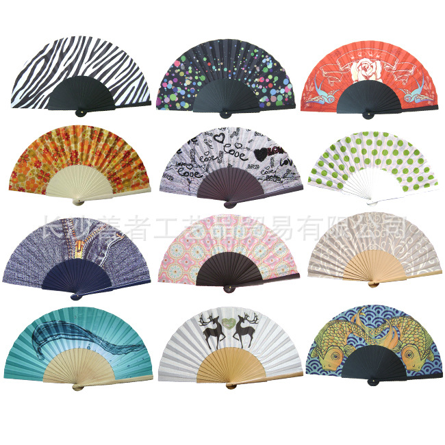 Verano fresco ventilador de madera portátil estilo moderno graffiti medioambiental hueso de loto para impresión de ventilador publicitario