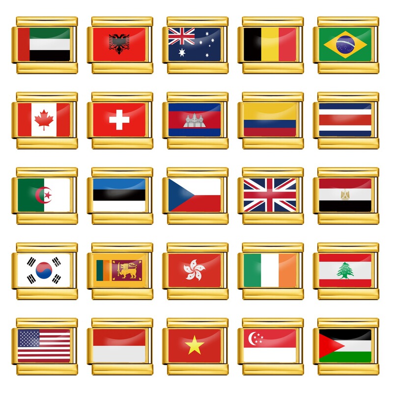 Golden World Flag Photo Epoxy Italian Module Bracelet DIY Stainless Steel Elastic Strap Chain Bracelet