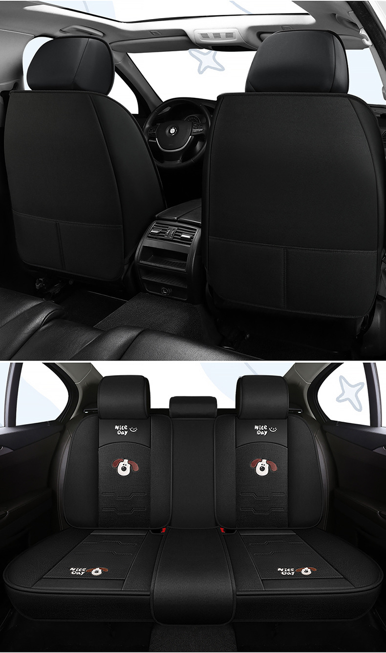 New car seat cushion four seasons universal linen fabric seat cover cartoon car special seat cover fully enclosed seat cover
