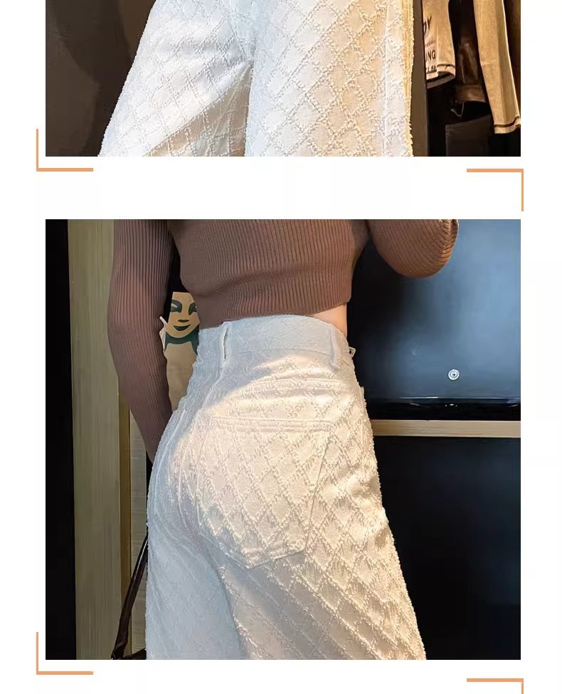 ​Women's White Wide Leg Jeans - High Waisted Stretch Denim Pants With Button & Zipper, Casual Flowy Trousers For Spring​_mkmklike.com