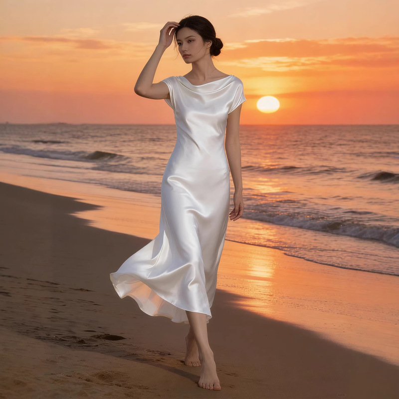 High-End Acetate French-Style Elegant and Gentle Temperament Draped Collar Dress for Women for Banquets and Evening Parties
