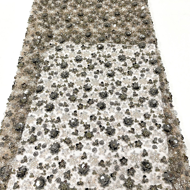 Spot sequinilla pequeña flor de ciruela cuentas tubo bordado de tela de bordado tridimensional de moda vestido de boda tela image 5