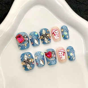 Yihe Original [Cowboy Style] Cool Hot Girl Colorful Diamond Style Kitten Short Handmade Wear Nails
