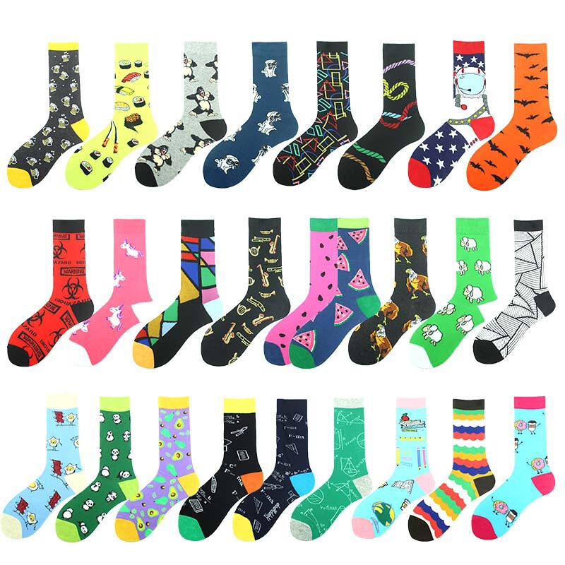 Foreign Trade Cross-Border Digital Geometric Rhombus Stripesd Animal Happy Trendy Socks Creative Fashion Large Size Men's Cotton Socks