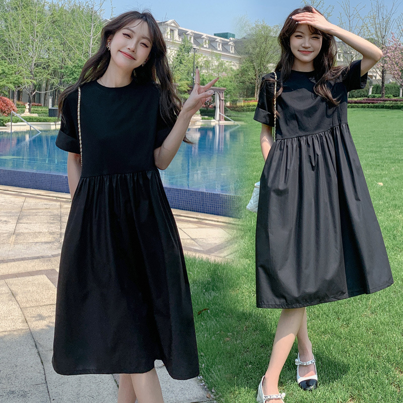2026 New Style Maternity Wear Summer Fashion Cotton T-Shirt Dress Loose Slimming Dress