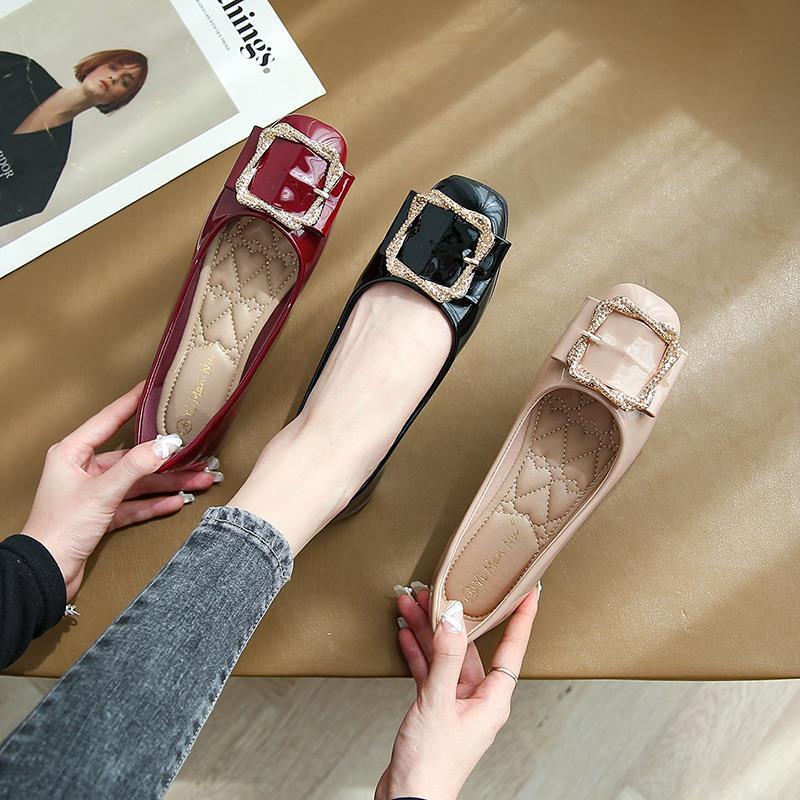 Versatile Shallow Mouth Single For Women 2021 Spring And Autumn New Fashion Trend Soft Sole Square Toe Loafers Flat Red_vogvips.com