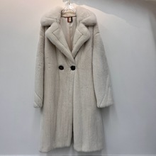 海宁时尚长款水貂大衣2024冬季新款裘皮小母貂时尚保暖女廓形外套