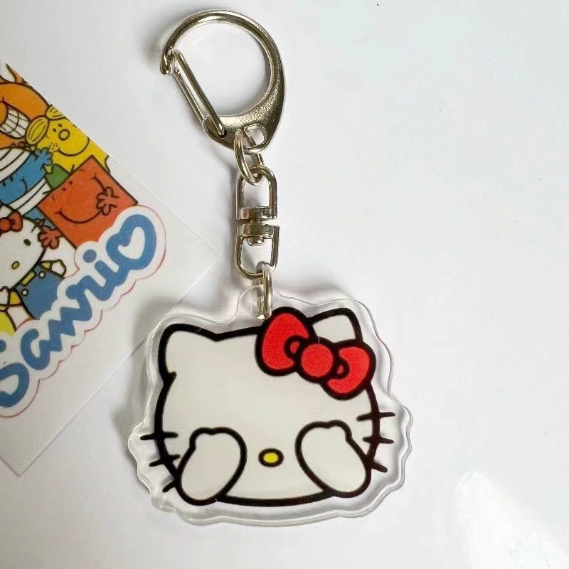 Акриловый брелок-подвеска Hello Kitty, 5 см, украшение для рюкзака с металлическим кольцом