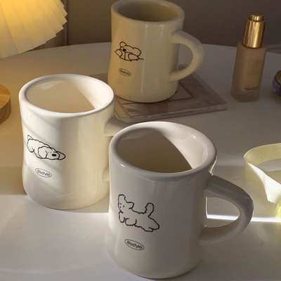 Korean Style ins Style Mug Cyber Celebrity Cartoon Cute Puppy Small Man Waist Ceramic Cup Office Couple's Cup