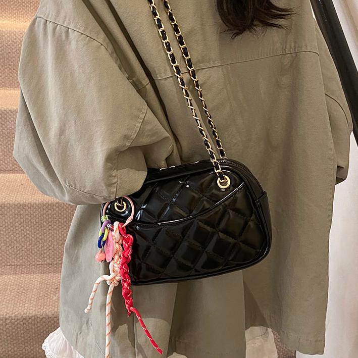 Bolso de cadena de diamante brillante para mujeres 2025, nuevo estilo de moda versátil, bolso de hombro, bolso casual simple