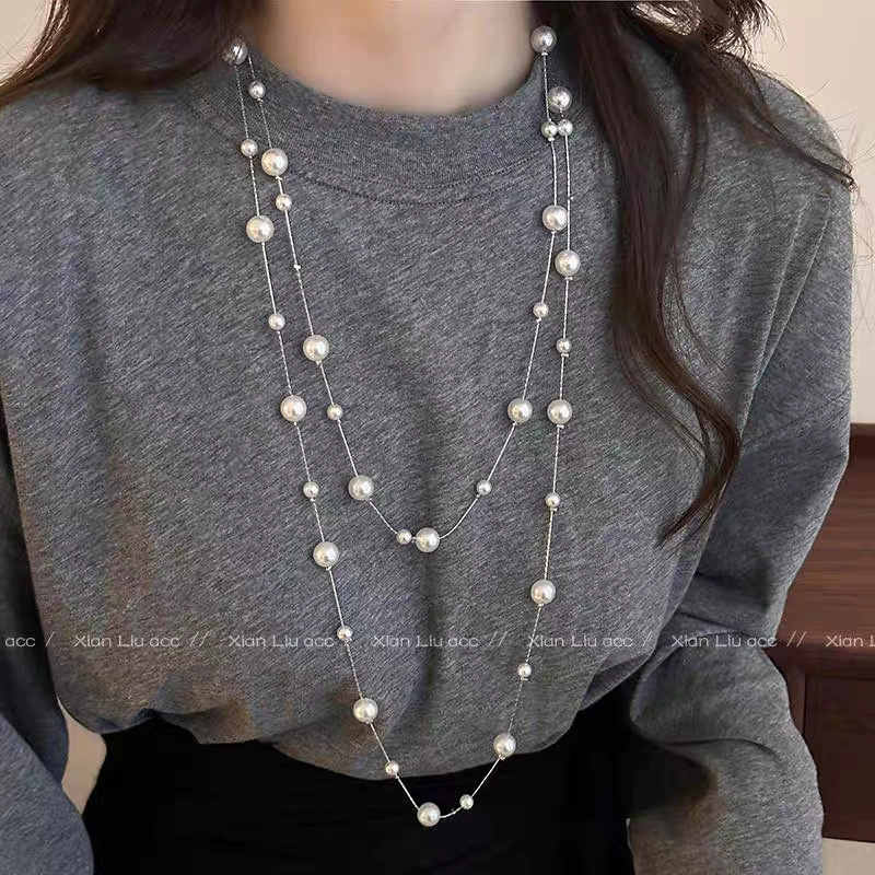 Ожерелье корейского дизайна из жемчуга, модный элегантный свитер, универсальный аксессуар, французский стиль, стиль высокого качества