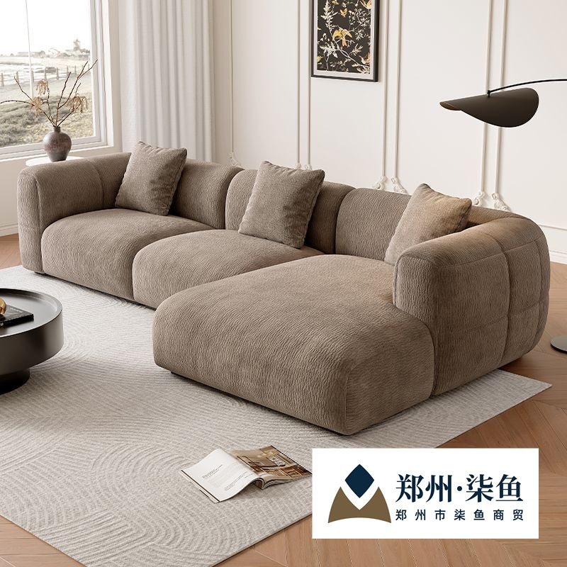 New Large White Sofa French Retro Brown Cream Style Nordic Style Fabric Sofa