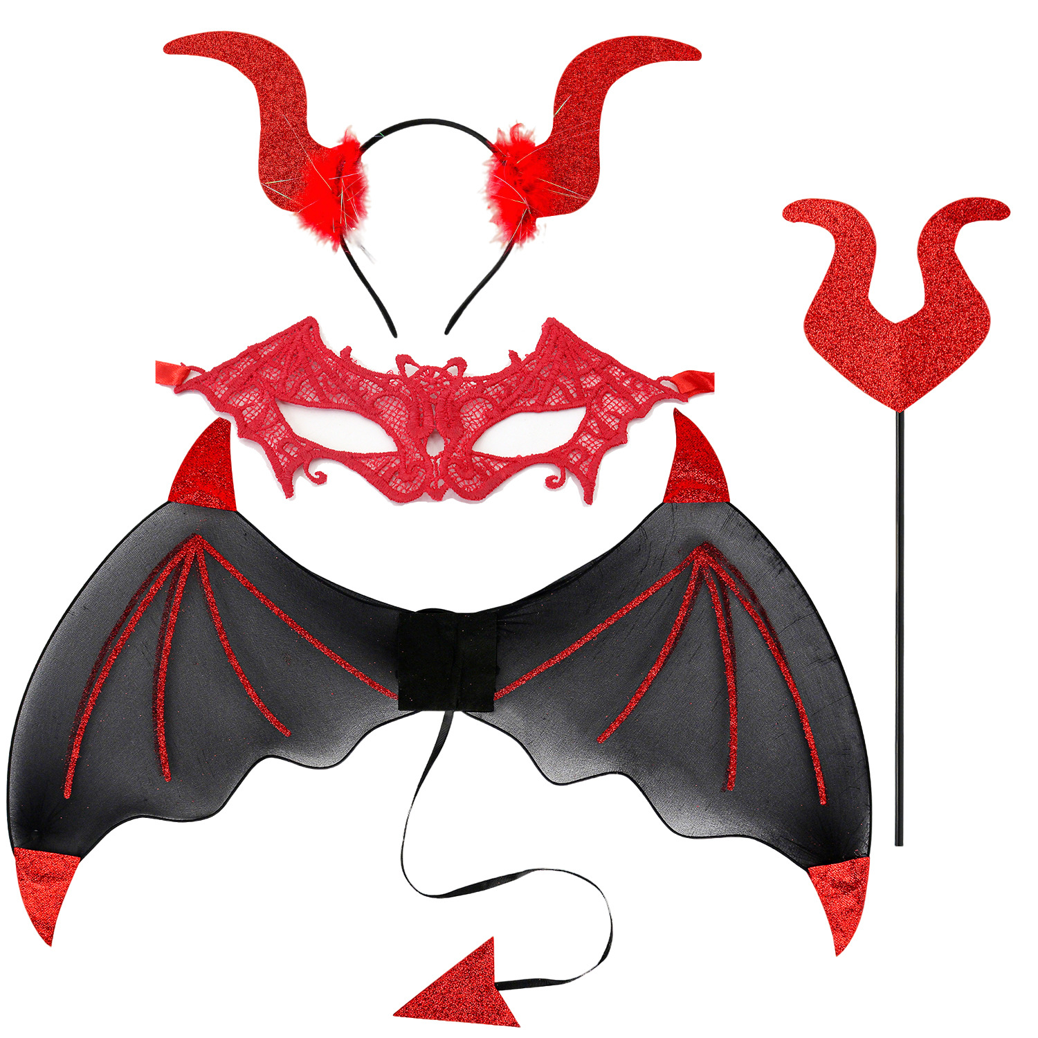 Nuevos productos de venta caliente fiesta de Halloween COS demonios cuerno disfraz de maquillaje de baile espectáculo props alas set TK