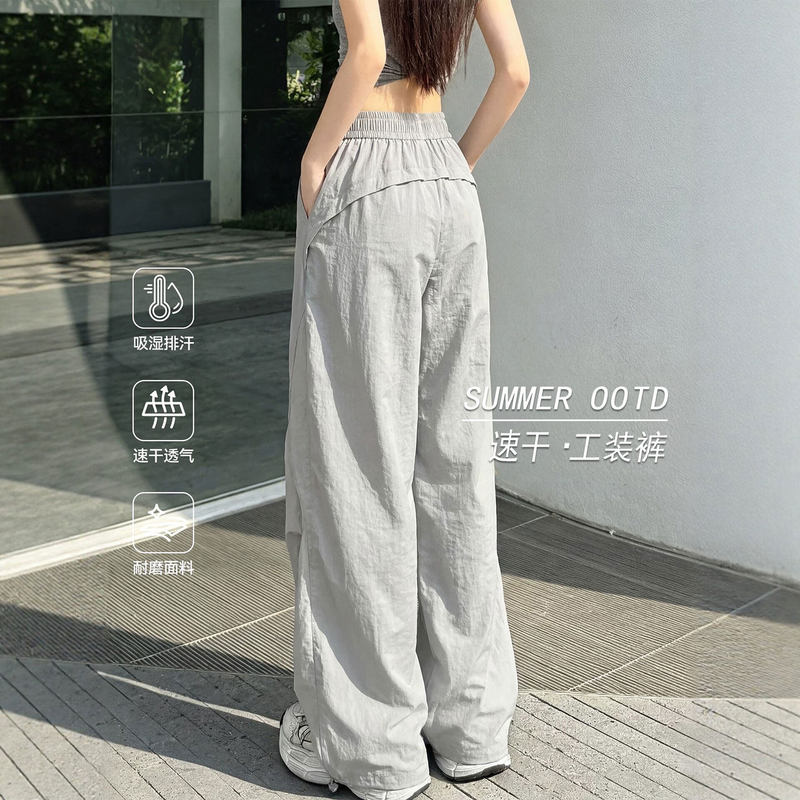 American-Style Quick-Dry Work Pants for Women, 2026 New Summer Thin Casual Straight-Leg Long Pants, Sun-Protective Ice Silk Sports Pants