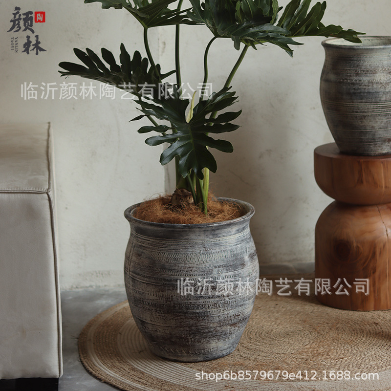 Retro creativo magnesio mud gran maceta de flores de magnesio silencioso jarrón de viento sala de estar balcón patio del hotel gran decoración de vasos de suelo