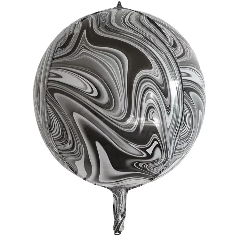 新款网红22寸玛瑙纹4D气球 黑玛瑙纹大理石纹球形黑白色装饰气球
