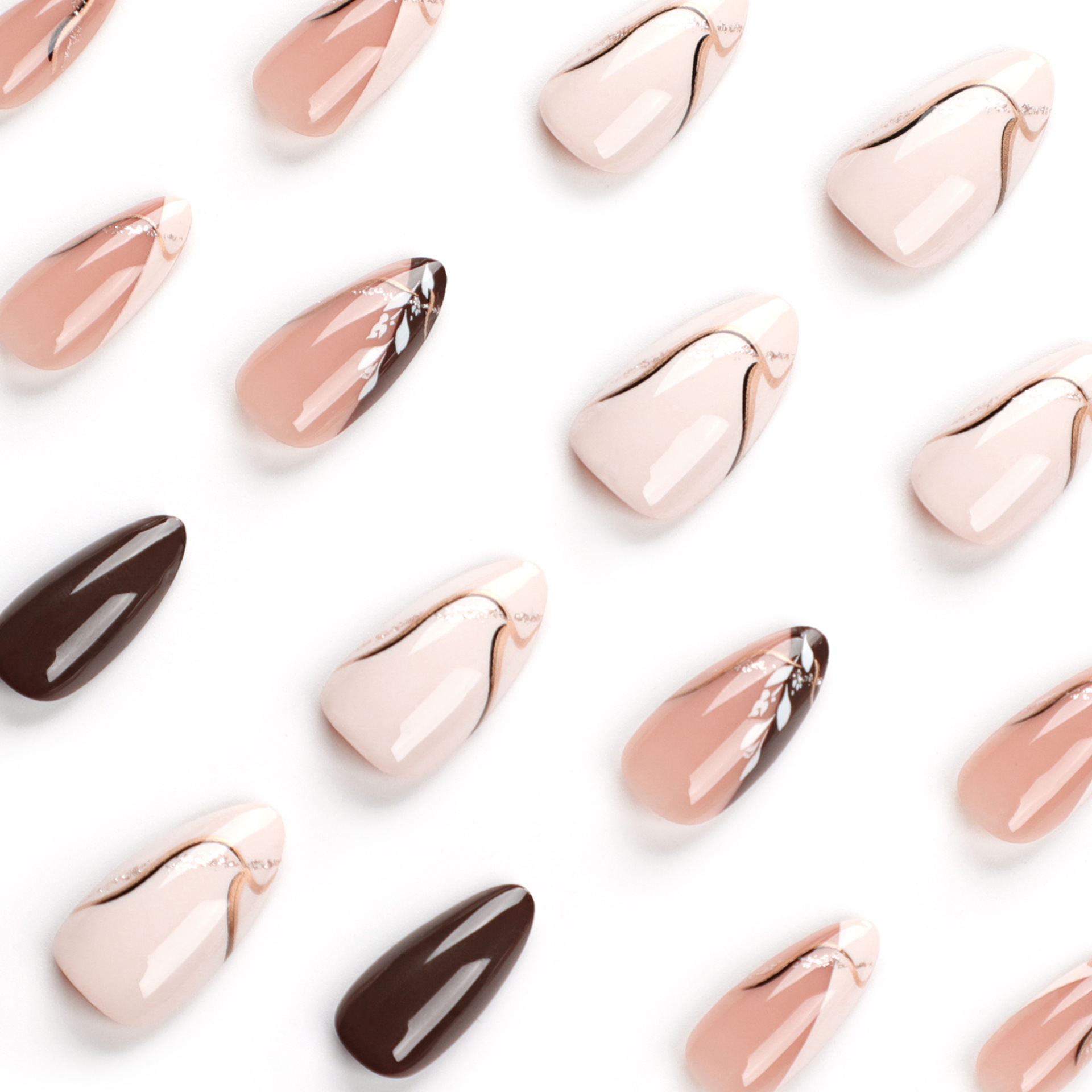 Hojas simple desgaste marrón pieza de belleza de uñas pieza transfronteriza pieza de uñas pegatina de uñas portátil pieza de uñas arte de uñas al por mayor