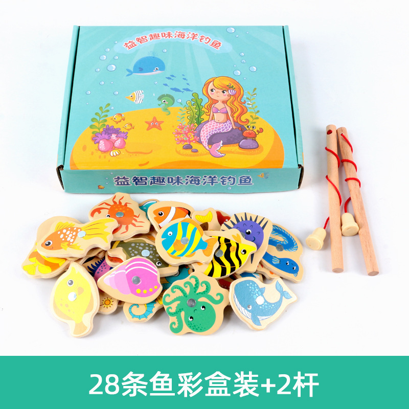 Suministro directo de fábrica barril de pesca de madera de pesca magnética juguetes niño bebé manos-en padre-hijo juego niño enseñanza ayudas