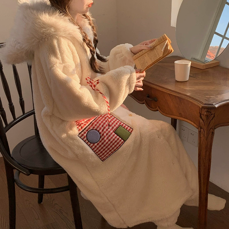 Демисезонная пижама, милая коралловая бархатная халат-robe, комплект, 2024 год