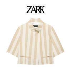 ZARK 欧美新款短款条纹短袖西装外套 跨境外贸女装批发 7179051
