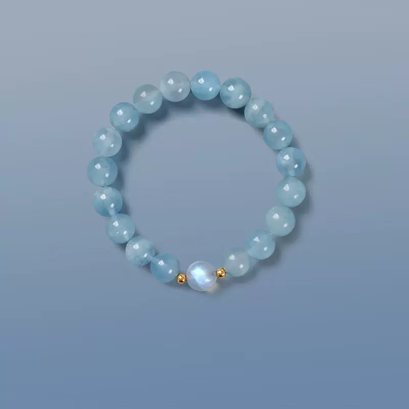 天然海蓝宝手链男女月光石水晶手链粉晶芙蓉石ins蓝色宝石手串