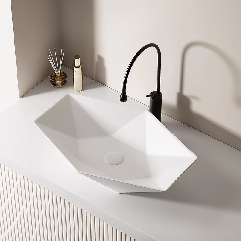 北歐個性台上盆長方形鑽石洗臉盆奶油風陶瓷洗手盆衛生間藝術面盆
