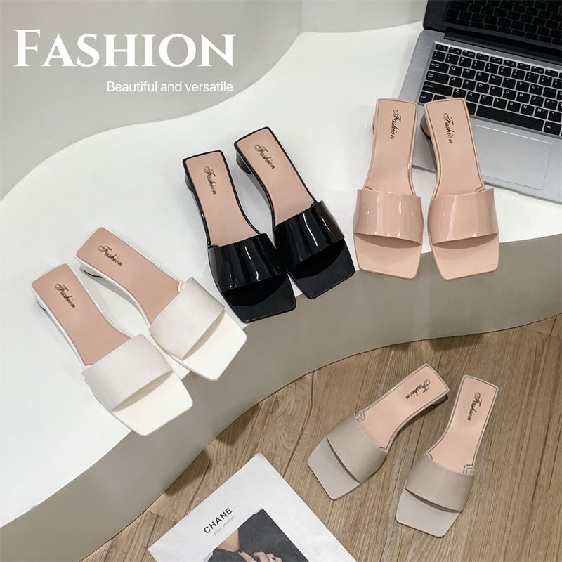 透明水晶拖鞋女外穿2024夏季新款粗高跟方头露趾凉拖鞋女夏外穿夏