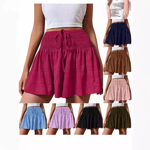 2026 Cross-Border Amazon European and American Women's Summer Fashion Solid Color Drawstring Sports Shorts