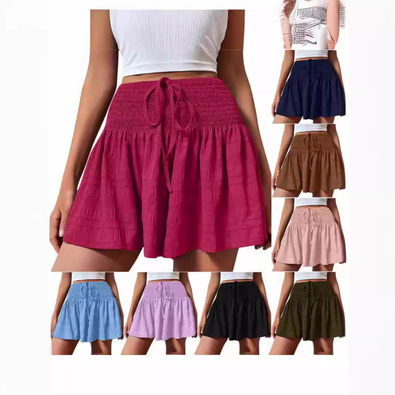 2026 Cross-Border Amazon European and American Women's Summer Fashion Solid Color Drawstring Sports Shorts