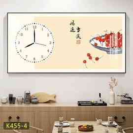 带时钟横板装饰画新中式好寓意挂画餐厅壁画客厅晶瓷壁画