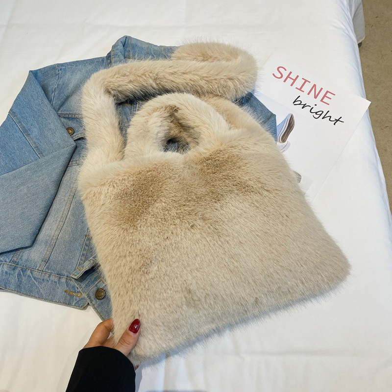 Japón y Corea del Sur otoño y invierno nuevo bolso de piel de mujer imitación de piel de conejo bolso de mano gran capacidad bolso de hombro bolso de peluche