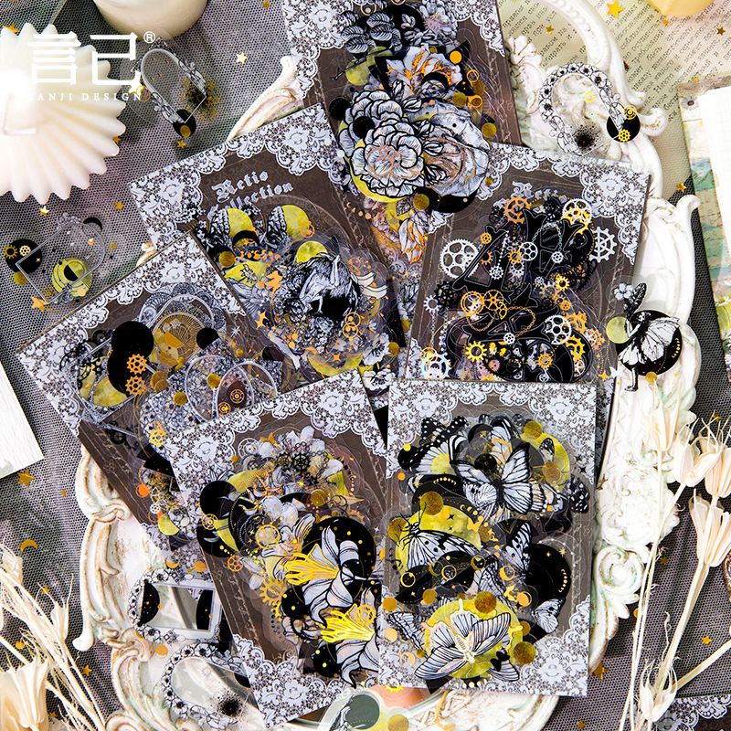Yanji Sticker Pack Time and Eternity Series Pet Laser Gold Journal Material Decoration Collage Base 6 Styles to Choose from Yanji Sticker Pack Time and Eternity Series Pet Laser Gold Journal Material Decoration Collage Base 6 Styles to Choose from